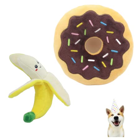 Potato Brothers Quietschspielzeug für Hunde, Schokoladen-Donut und Banane, langlebig, interaktives Kauspielzeug für kleine, zum Training und zur Reduzierung von Langeweile, 2 Packungen von Potato Brothers