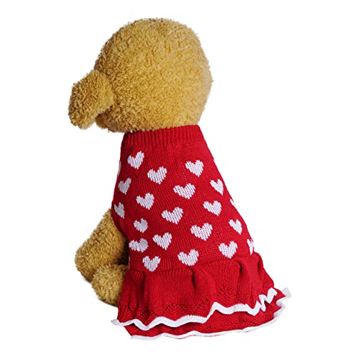 Hundepullover für Welpen, Valentinstag, Weihnachten, Mädchen, Rot, Winter, warm, Hunde, Prinzessinnenkleid, Strickwaren, Haustierpullover, XL von Poualss