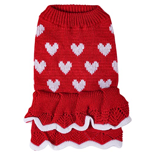 Welpen-Hundepulloverkleid Valentinstag Weihnachten Mädchen Rot Winter Warm Hund Prinzessin Kleid Strickwaren Haustier Pullover M von Poualss