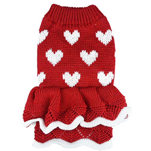 Welpen-Hundepulloverkleid Valentinstag Weihnachten Mädchen Rot Winter Warm Hund Prinzessin Kleid Strickwaren Haustier Pullover S von Poualss