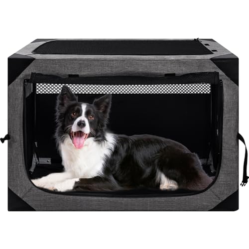 Hundekäfig, 91,4 x 63,5 x 63,5 cm, große Hundebox für große oder mittelgroße Hunde, tragbares und faltbares Design von Hundekäfig, perfekt für Reisen oder den Heimgebrauch, Hundehütte mit 3 Türen und von Poudee