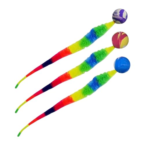 Poupangke 3 x Katzenhüpfbälle mit Schwanz, interaktiver Ball mit Schwanz für Katze, bunte interaktive Katzenbälle, Katzenjagdspielzeug, Katzen-Trainingsspielzeugbälle von Poupangke