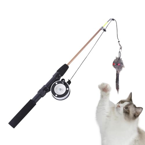 Poupangke Angelrute Katzenspielzeug | Einziehbarer Angelrute Zauberstab Catcher Exerciser - Interaktives Katzenspielzeug Kätzchen Übungsspielzeug mit 2 Abschnitten Angelrute für Indoor Outdoor Katzen von Poupangke