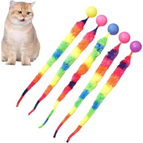 Poupangke Hüpfball mit Schwanz, Katzenspielzeug, interaktiver Katzenball mit Schwanz, Bunte Fuzzy-Wurm-Hüpfbälle Katzenspielzeug, Katzenspielzeug für Hauskatzen, interaktive Katzenbälle gegen von Poupangke