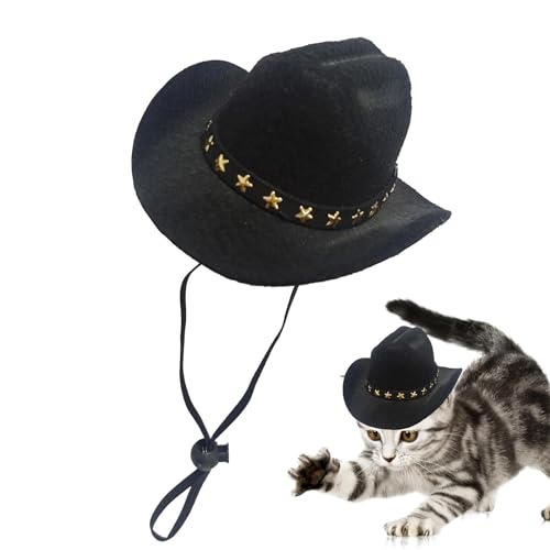 Poupangke Katzen-Cowboy-Hut, Cowboy-Hut - Cowboy-Hundemützen, Katzenmützen - Bequeme Cowboy-Kostüm-Cosplay-Hüte, Welpen-Halloween-Kostüme für kleine Katzen und Hunde von Poupangke