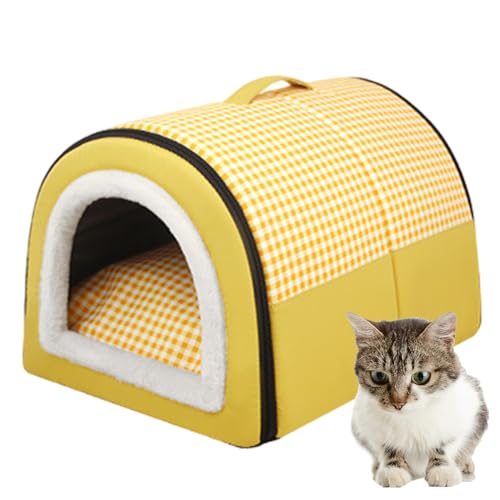 Poupangke Outdoor Haustiere Katzenhaus Halbgeschlossenes Katzenhöhlenbett Niedliches Hundehaus Kältebeständiges warmes Katzenhaus für Outdoor-Katzen im Winter für Katzen, abnehmbares Kissen, warmes von Poupangke