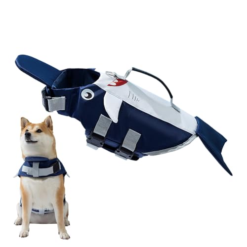 Poupangke Schwimmweste für Hunde, Schwimmweste für Hunde zum Schwimmen - Verstellbarer Hai-Badeanzug für Haustiere - Poolblauer Sicherheits-Badeanzug, lustige Schwimmweste für Wasseraktivitäten, von Poupangke