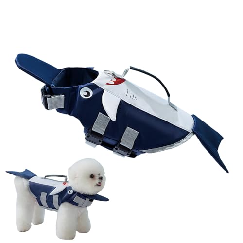 Poupangke Shark Hundeschwimmweste,Hundeschwimmweste | Verstellbarer Cartoon-Haustier-Badeanzug | Blaue Bequeme Hundebadebekleidung, süße Schwimmweste zum Schwimmen, Wasseraktivitäten von Poupangke