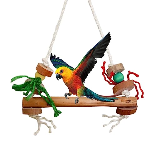 Poupangke Vogelschaukelspielzeug aus Holz, natürliches Holz, praktische Papageien-Sitzstange, Zahnpflege, Spielzeug für Nymphensittiche, Nymphensittiche, Wellensittiche, Sittiche von Poupangke