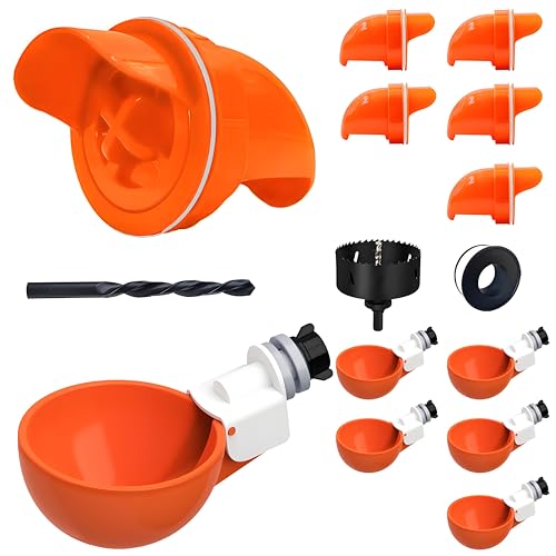 Chicken Feeder & Waterer Set (6 + 6 Packs) mit Lochsäge, Automatischer Futterspender ohne Abfall und kein Leck Waterer Kit, Geflügelwasser und Futterspender Set, Hühner Wasserbecher & von Poutilor