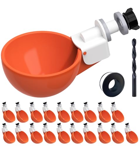 Huhn Wasserbecher Groß, Automatische Hühnerbewässerung mit Bohrer & Klebeband, DIY Lebensmittelqualität Hühner Wasserspender Geflügel Waterer Kit für Huhn, Wachtel, Ente, Gans, Truthahn (20 Stück) von Poutilor