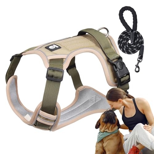 Hundegeschirr, Halsband-Set, Größe M, verstellbar, atmungsaktiv und reflektierend, kein Ziehen, für Spaziergänge und Training, mittelgroße und große Hunde von Povanjer