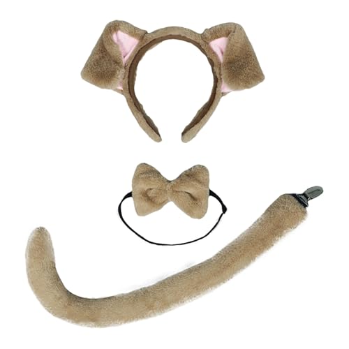 Hundeohren und -Schwanz-Set | Hundeohren, Stirnband, Schwanz, Fliege, Set – Tier-Cosplay- -Zubehör, Cosplay-Zubehör-Set für Halloween- von Povanjer