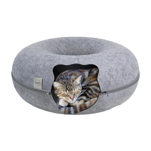 Katze Donut Tunnel - Filz Katzentunnel Katzenbett - Große Katzenbett Höhle, Waschbarer Katzentunnel für Innen und Außen Kleine Haustiere von Povanjer