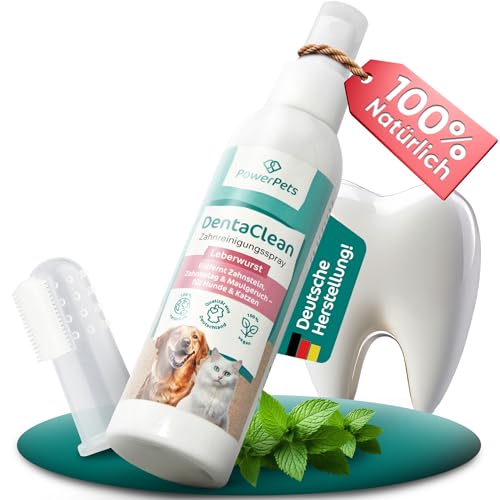 Power Pets - Dentalspray LEBERWURST + GRATIS Fingerzahnbürste 80ml [ Hunde & Katzen ] -100% natürliche Maulhygiene - Schluss mit Zahnbelag | Zahnsteinentferner, Zahnreinigungsspray von Power Pets