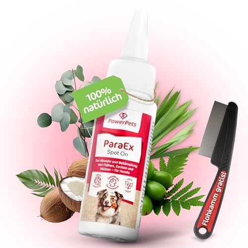 PowerPets - Spot On Zeckenschutz für Hunde inkl. GRATIS Flohkamm, 100% natürlich und effektiv gegen Zecken, Flöhe & Haarlinge, Parasitenkur, 40ml Tropfen gegen Zecken halten für die ganze Saison von PowerPets