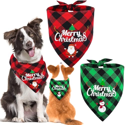 2 Stück Hundehalstuch Weihnachten, Haustier Bandanas, Rot mit Grün Halstuch Hunde Weihnachten, Klassisches Karomuster, Geeignet für Hunde Aller Größen von Powmag