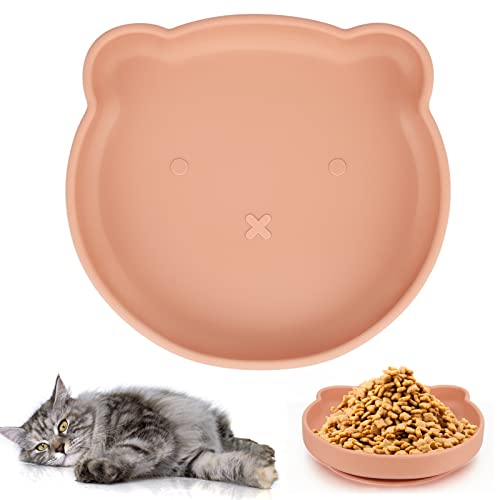 Powmag Futternapf Katze, Futterschale flach, rutschfeste Katzenschale, Silikonnapf breit, Katzenschüssel für Trockenfutter und Nassfutter, Rutschfester Katzennapf aus Silikon (orange) von Powmag