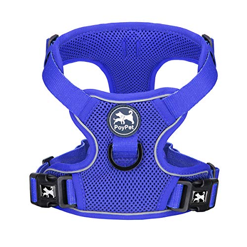 PoyPet Reflektierendes, weiches, atmungsaktives Hundegeschirr aus Mesh, erstickungsfreie, doppelt gepolsterte Weste mit verstellbarem Hals und Brust(Königsblau,XS) von PoyPet