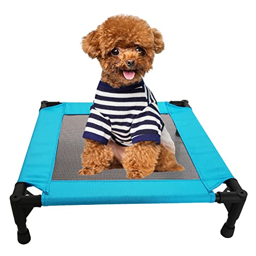 Pozico Erhöhtes Hundebett, erhöhtes kühlendes Haustierbett für Hunde und Katzen mit atmungsaktivem schwarzem Netz, für drinnen und draußen, Katzen-Hundebett (klein-45 x 45 cm, blaues Bett) von Pozico