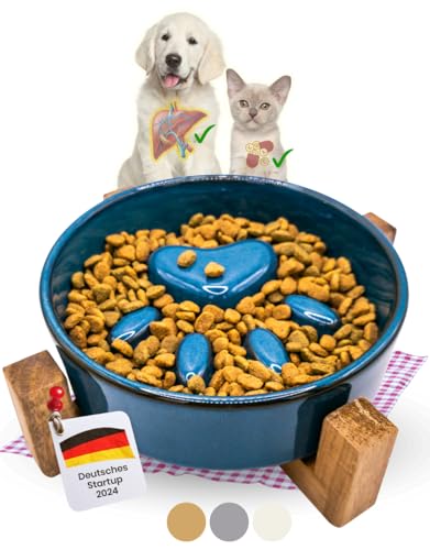 NEU PractiCasa® Antischlingnapf Hunde und Katzen mit PaceBite Effekt | Schlingnapf Hunde aus Keramik rutschfest 450ml | 30% bessere Verdauung für Hunde & Katzen mit unserem Anti Schling Napf (blau) von PractiCasa