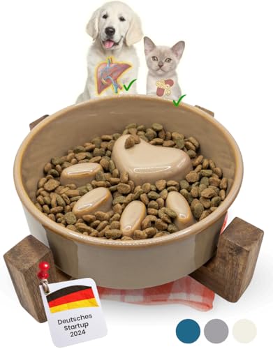 NEU PractiCasa® Antischlingnapf Hunde und Katzen mit PaceBite Effekt | Schlingnapf Hunde aus Keramik Rutschfest 450ml | 30% bessere Verdauung für Hunde & Katzen mit unserem Anti Schling Napf | (beige) von PractiCasa