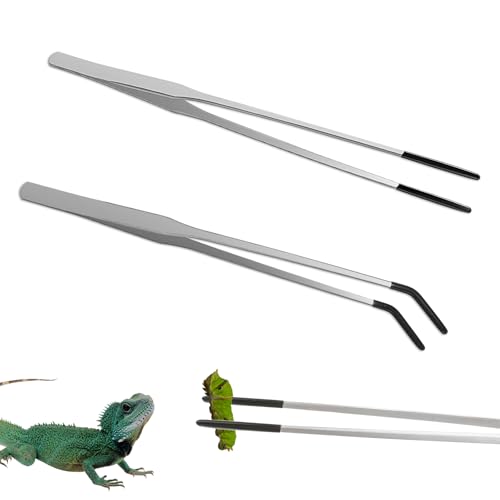 Prasacco 2 Stück Aquarium Pinzette Set, 27 cm Lange Pinzette aus Edelstahl Reptilien Futterpinzette mit Gummispitze Mehrzweck Gerade Pinzette und Gebogene Pinzette Set für Wasserpflanze, Reptilien von Prasacco