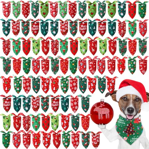 Preboun Hundehalstücher für Hunde, Weihnachtsmotiv, Grün und Rot, 100 Stück von Preboun