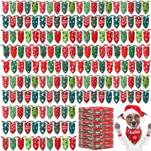 Preboun Weihnachts-Hundehalstücher für Hunde, 200 Stück, Grün und Rot, Hundehalstücher für Weihnachten, Welpen, kleine und große Hunde, Kostümzubehör (klein) von Preboun