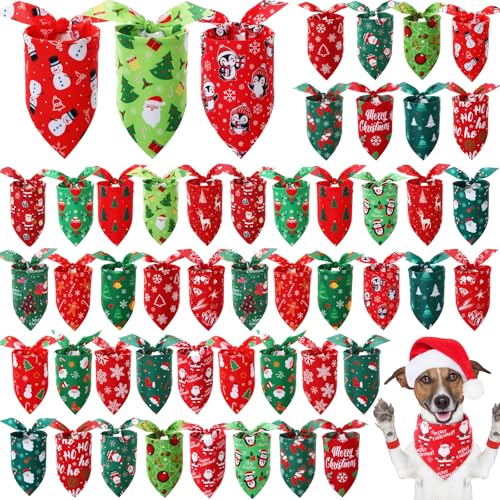 Preboun Weihnachts-Hundehalstücher für Hunde, 50 Stück, Grün und Rot, Hundehalstuch-Set, Urlaubs-Hundehalstücher für Weihnachten, Welpen, kleine und große Hunde, Kostümzubehör (groß) von Preboun