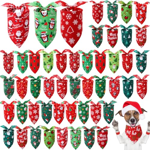 Preboun Weihnachts-Hundehalstücher für Hunde, 50 Stück, Grün und Rot, Hundehalstuch-Set, Urlaubs-Hundehalstücher für Weihnachten, Welpen, kleine und große Hunde, Kostümzubehör (klein) von Preboun