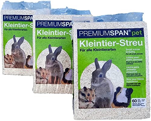 Premiumspan Vorteilspaket 3 x pet Kleintier-Streu Hobelspäne, 60l – 3.5 kg… von Premiumspan