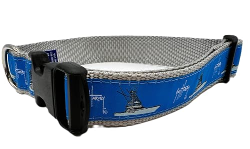 Preston Strapazierfähiges, verstellbares Guy Harvey Hundehalsband, hübscher Guy Harvey Sport Angelboot, Hundehalsbänder in verschiedenen Größen für Hunde von XL bis XS (kleines Halsband 1,9 cm breit) von Preston