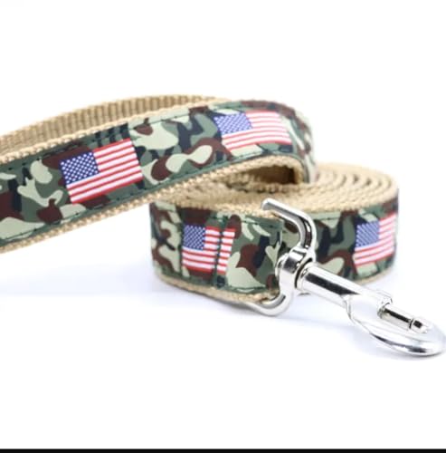 Preston Strapazierfähiges, verstellbares Hundehalsband oder Hundeleine, ideale Hundehalsbänder und Leinen in verschiedenen Größen für Hunde von XL bis XS. Camouflage-amerikanische Flagge (große Leine, von Preston