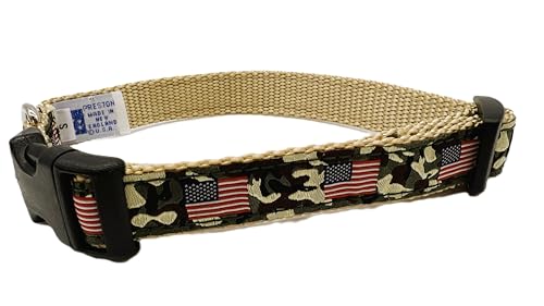 Preston Strapazierfähiges, verstellbares Hundehalsband oder Hundeleine, ideale Hundehalsbänder und Leinen in verschiedenen Größen für Hunde von XL bis XS. Camouflage-amerikanische Flagge (kleines von Preston