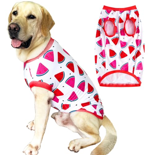 Ärmelloses Hunde-T-Shirt, lustiger Obstdruck, weich, dehnbar, Sommerkleidung für extra große Hunde, Jungen, Mädchen, Shirt (XXL, Wassermelone) von PriPre