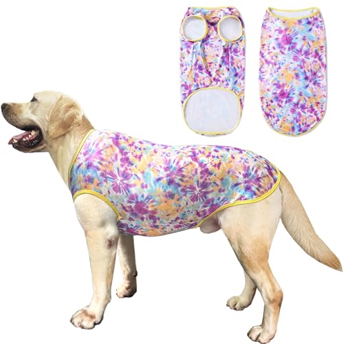 Ärmelloses Sommer-Hunde-T-Shirt, ärmellos, mit Batikfärbung, Hundeweste, für große Hunde, Jungen, Mädchen (XXL, Violett von PriPre