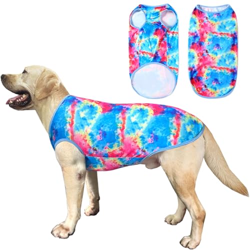 Ärmelloses Sommer-T-Shirt für Hunde, ärmellos, mit Batikfärbung, Hundeweste, für große Hunde, Jungen, Mädchen, Größe M, Blau von PriPre