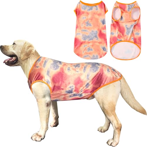 Ärmelloses T-Shirt für Hunde, Batikfärbung, bedruckt, atmungsaktiv, dehnbar, Sommerkleidung für extra große Hunde, Jungen, Mädchen (3XL, Blau-Orange) von PriPre