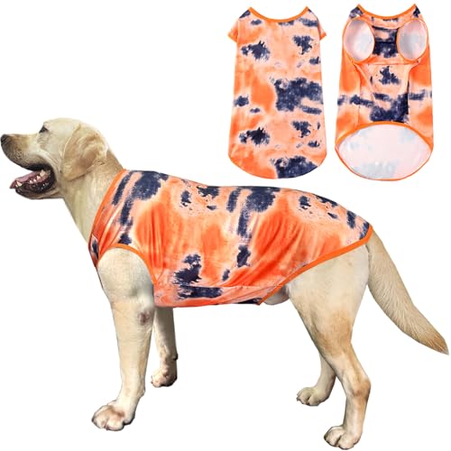 Ärmelloses T-Shirt für Hunde, Batikfärbung, bedruckt, atmungsaktiv, dehnbar, Sommerkleidung für extra große Hunde, Jungen, Mädchen (XXL, Schwarz) von PriPre