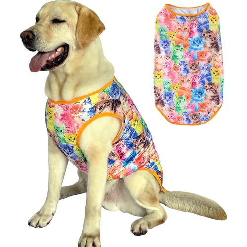 Ärmelloses T-Shirt für Hunde, bedruckt, atmungsaktiv, dehnbar, Sommerkleidung für große Haustiere, Jungen, Mädchen, Größe L, Orange Ärmelloses T-Shirt für Hunde, bedruckt, atmungsaktiv, dehnbar, Sommerkleidung für große Haustiere, Jungen, Mädchen, Größe L, Orange von PriPre
