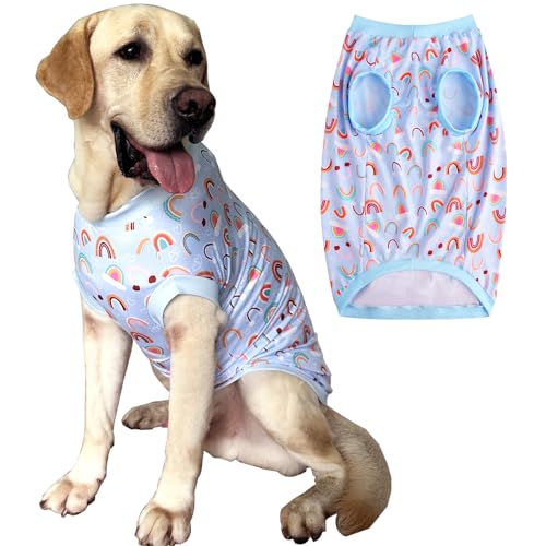 Ärmelloses T-Shirt mit Regenbogen-Aufdruck, weich, dehnbar, Sommerkleidung für extra große Hunde, Jungen, Mädchen, Shirt für Hunde, Blau, Größe XXL, Regenbogenfarben von PriPre