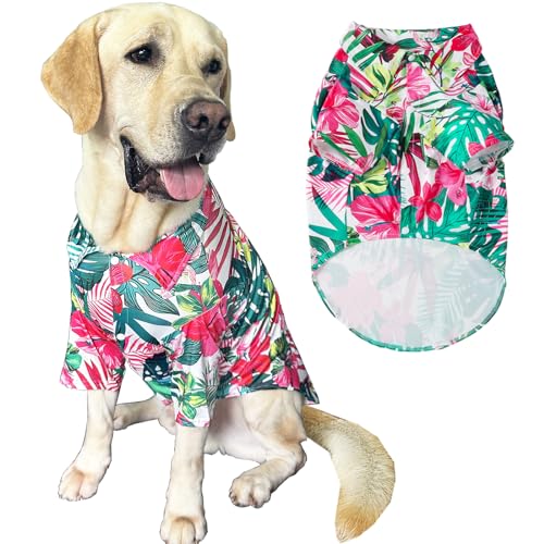 Hawaii-Hunde-Shirt, buntes Blumendruck, atmungsaktiv, cooles Hemd, Sommer, Strand-Stil, Hundekleidung, mittelgroße und große Hunde, Jungen und Mädchen, Größe L, Blume von PriPre