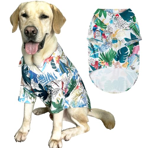 Hawaii-Hunde-Shirt, grünes Blattmuster, atmungsaktiv, cooles Hemd, Sommer, Strand-Stil, Hundekleidung, mittelgroße und große Hunde, Jungen und Mädchen (Größe L, Grün) von PriPre