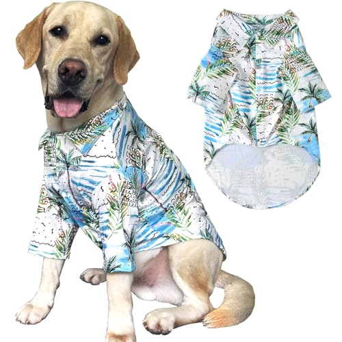 Hawaii-Shirt für Hunde, Seabeach Prints, atmungsaktiv, cooler Strand-Stil, Sommer-Hundekleidung für große Hunde, Jungen und Mädchen, Größe 3XL, Blau von PriPre