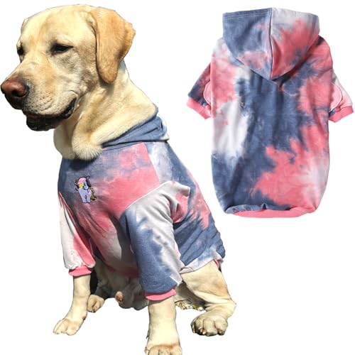 Hunde-Kapuzenpullover aus Baumwolle, Batikfärbung, Rosa/Grau, Sweatshirts, weich und dehnbar, Haustierkleidung für mittelgroße und große Hunde (Rosa/Grau, L) von PriPre