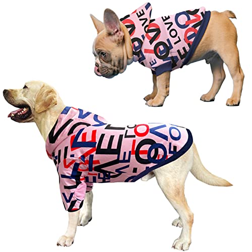 Hunde-Kapuzenpullover aus Baumwolle, weich und dehnbar, Haustierkleidung, rosa Liebesdrucke, Kapuze für mittelgroße Hunde (Love M) von PriPre