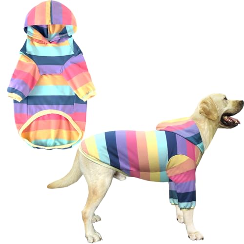 Hunde-Kapuzenpullover aus Baumwolle, weich und dehnbar, Regenbogenstreifen, Kapuze für große Hunde (Streifen, Größe 3XL) von PriPre