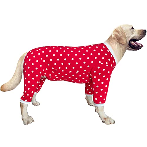 Hunde-Pyjama für große Hunde, Baumwolle, Weihnachtsmuster, Einteiler, Jumpsuit, Haustier-Schlafhemden, vollständige Abdeckung, Größe XL, Rot von PriPre