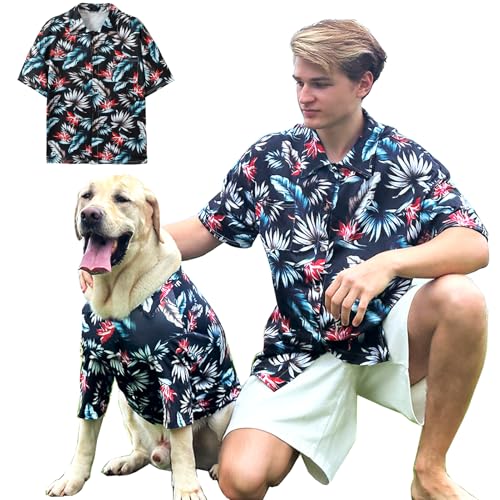 Hunde-Shirt, Hawaii, atmungsaktiv, cooler Strand-Stil, Hundekleidung für mittelgroße bis große Hunde, Besitzer und Haustier-Shirts separat erhältlich, Größe L, Schwarz Hunde-Shirt, Hawaii, atmungsaktiv, cooler Strand-Stil, Hundekleidung für mittelgroße bis große Hunde, Besitzer und Haustier-Shirts separat erhältlich, Größe L, Schwarz von PriPre